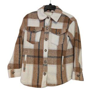 Avec Les Filles Brown Plaid Oversized Shacket Womens M Heavyweight Shirt Jacket